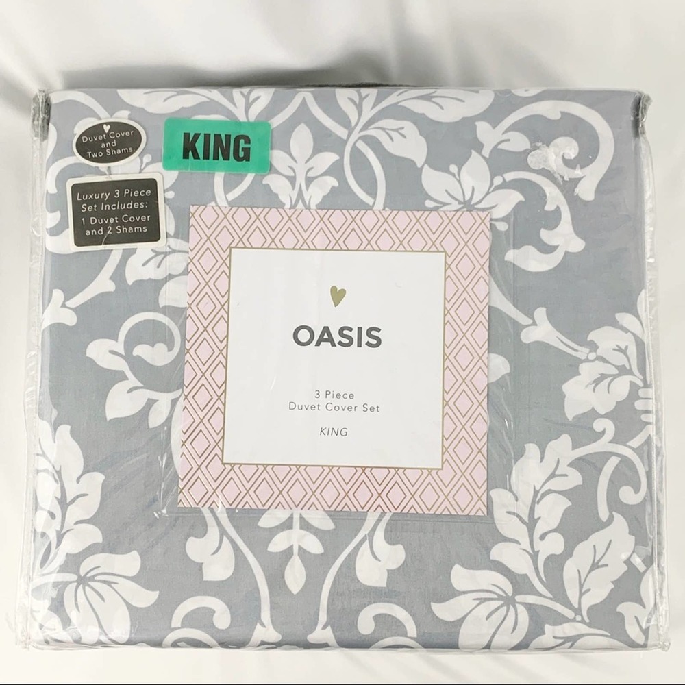 New Oasis Grey & White Floral Duvet Cover King